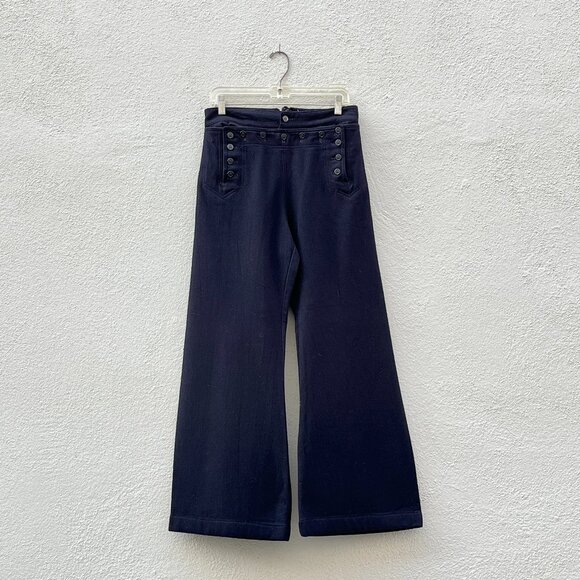 Vintage 60s Vietnam Era US Navy Uniform Wool Sailor Wide Leg Pants 30"W - Picture 3 of 7